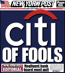 Front Cover of the New York Post, November 25, 2008