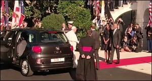 Pope Francis, Who Advocates Against Materialism, Arrives at the White House on September 23, 2015 in a Humble Little Fiat
