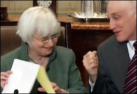 Fed Chair Janet Yellen Shares a Moment of Humor With Fed Board Member Daniel Tarullo Prior to the Open Board Meeting on March 4, 2016 Where the Fed Proposes a New Rule to Contain Counterparty Risk on Wall Street