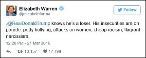 Senator Elizabeth Warren Tweet About Trump