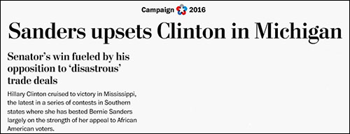Washington Post's Digital Front Page Headline, March 9, 2016