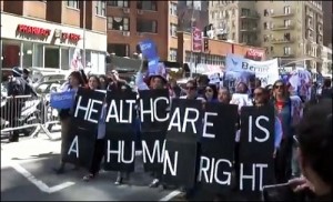 Health Care Is a Human Right Poster at Bernie Sanders Rally