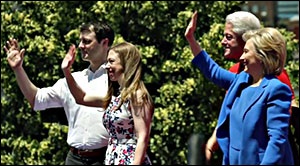 (Left to right): Marc Mezvinsky, Chelsea Clinton, Bill Clinton and Hillary Clinton