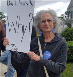 Protester at June 12, 2016 Rally in Northampton, Massachusetts Against Elizabeth Warren's Endorsement of Hillary Clinton (Photo from MassLive.com)