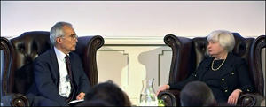 Janet Yellen at London Conference on June 27, 2017 with Nicholas Stern, President of the British Academy