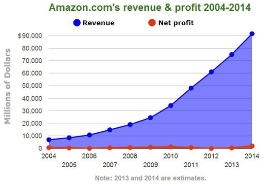 Amazon's Profit Picture from 2004 to 2014. Source: International Business Times