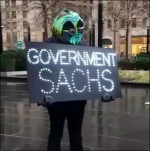 Protester Wears a Swamp Creature Costume Outside Goldman Sachs Headquarters, January 17, 2017