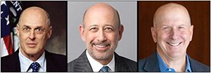 (Left to right) Three Most Recent CEOs of Goldman Sachs: Henry (Hank) Paulson; Lloyd Blankfein; David Solomon, Current CEO.