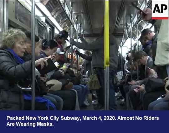 Packed New York City Subway, March 4, 2020
