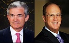 Fed Chair Jerome Powell (left); BlackRock CEO Larry Fink (right)