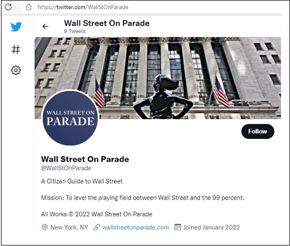 Screenshot of Fake Twitter Site for Wall Street On Parade
