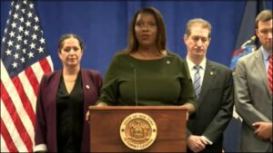 New York State Attorney General, Letitia James, Announcing a Decade of Staggering Fraud Charges Against Former President Donald Trump on September 21, 2022