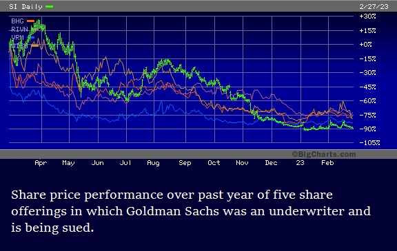 Share Price Performance of Companies in Which Goldman Sachs Was an Underwriter and Is Being Sued