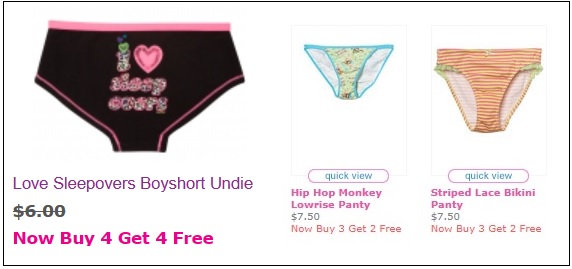 Children's Underwear Offerings in the Past at Limited Too; Accessed at the Wayback Machine