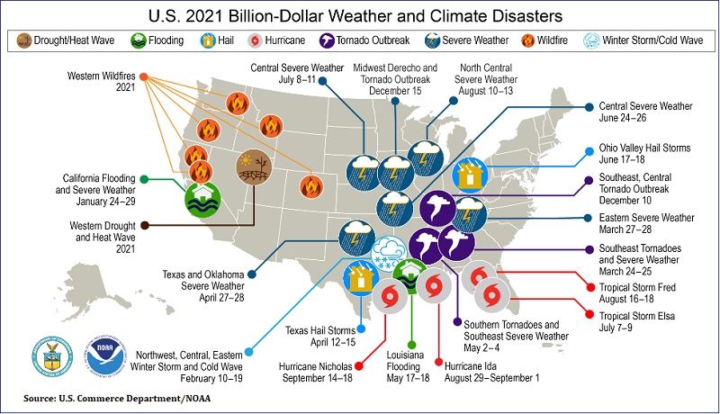 2021 Map of U.S. Climate Disasters